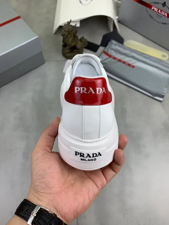 Prada White Red Leather Side Panel Lifestyle Sneakers 3