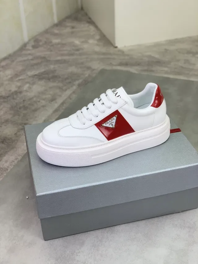 Prada White Red Leather Side Panel Lifestyle Sneakers 4