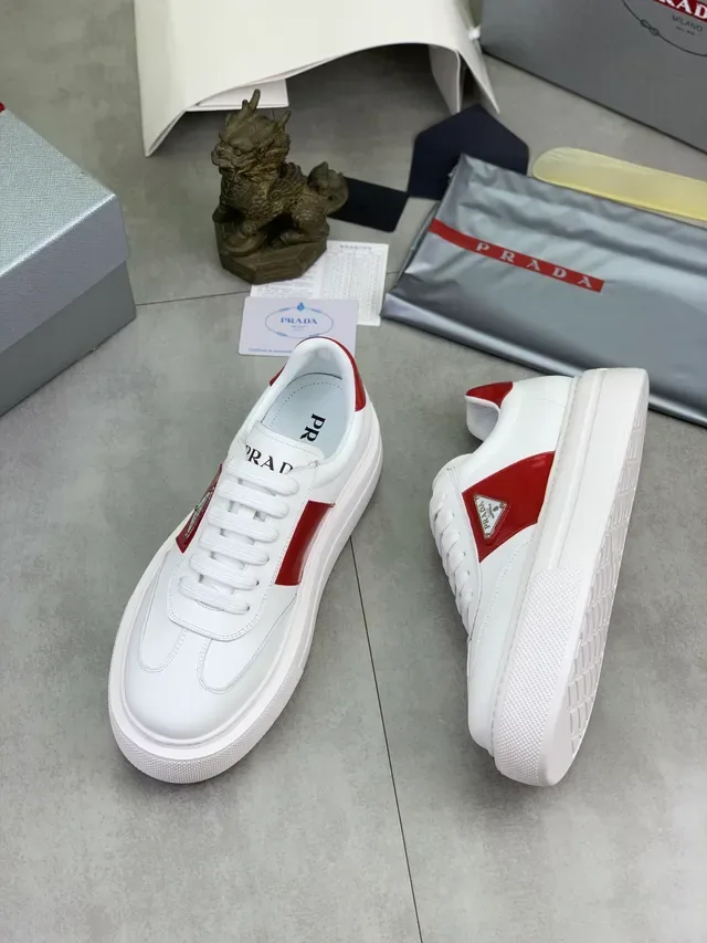 Prada White Red Leather Side Panel Lifestyle Sneakers 5