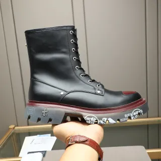 Premiata Black and Red Combat-Style Martin Boot