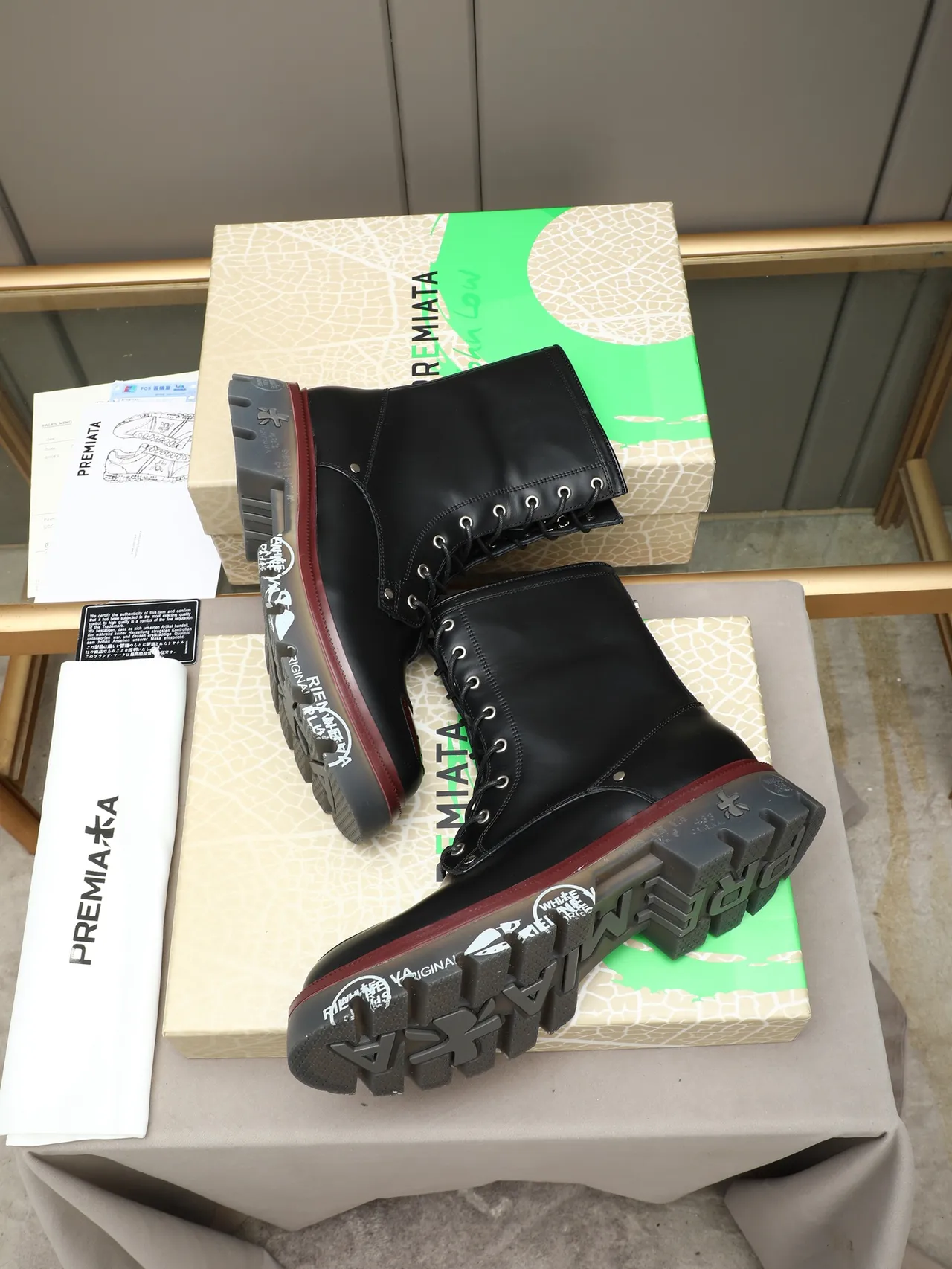 Premiata Black and Red Combat-Style Martin Boot 3