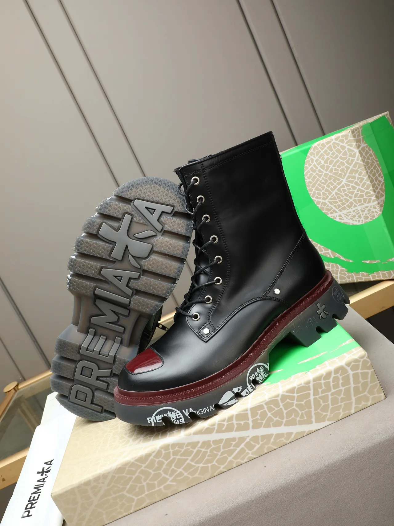 Premiata Black and Red Combat-Style Martin Boot 5