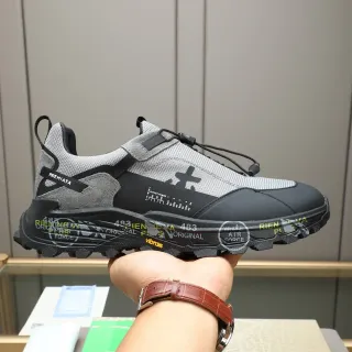 Premiata Gray Black Laceless Toggle Closure Mixed Upper Chunky Sneakers