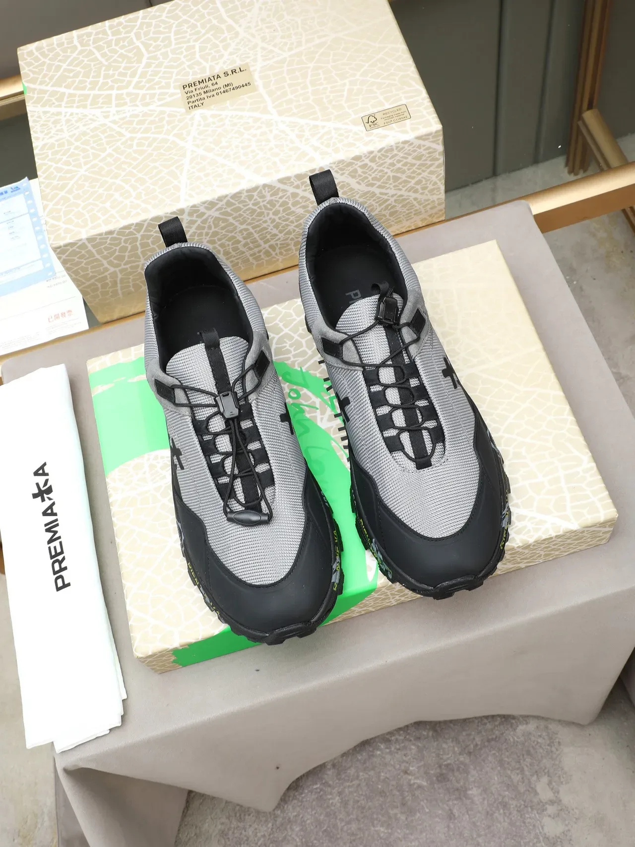Premiata Gray Black Laceless Toggle Closure Mixed Upper Chunky Sneakers 3