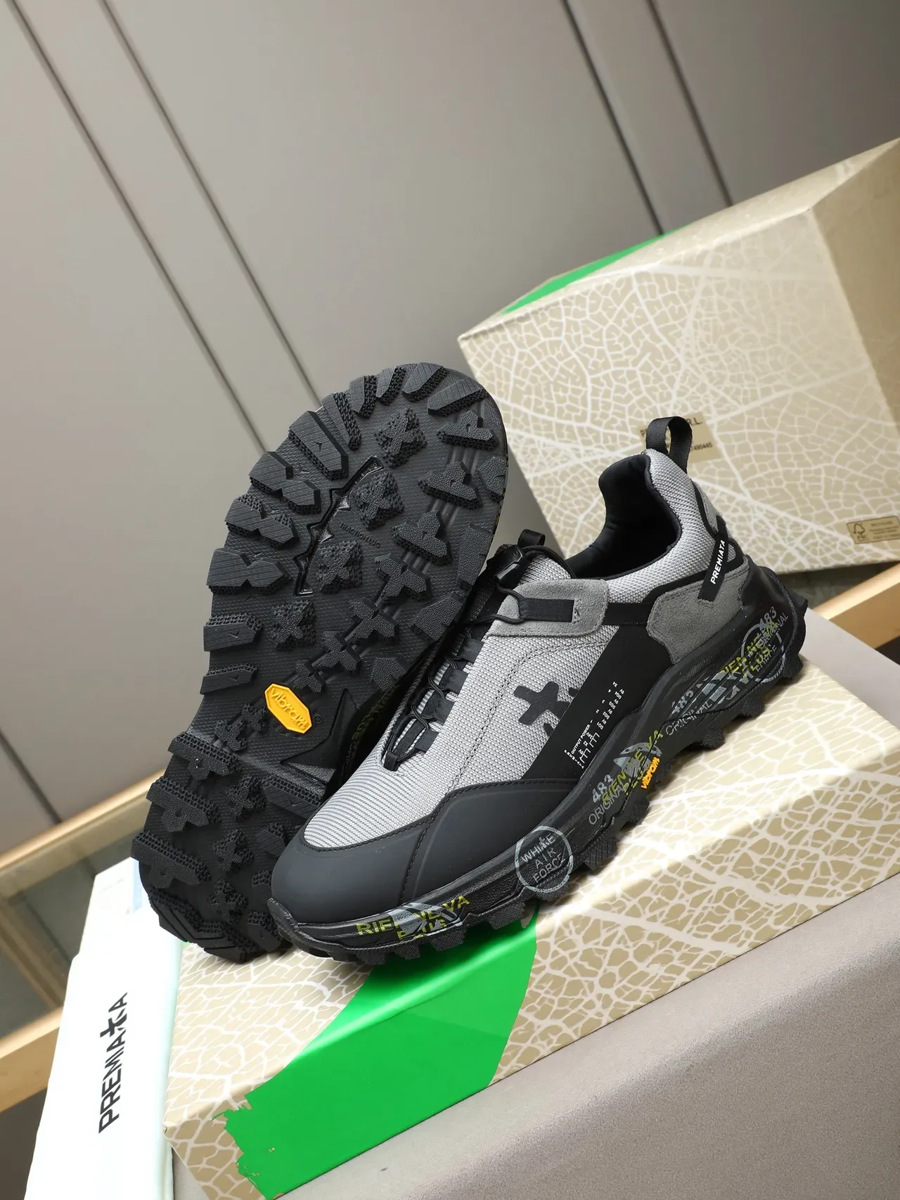 Premiata Gray Black Laceless Toggle Closure Mixed Upper Chunky Sneakers 5