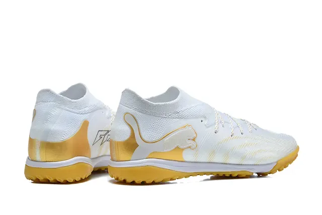 Puma Future Z Chaussures de Football Turf Blanc et Or, Upper en Maille Ajustable, Logo du Chat 5