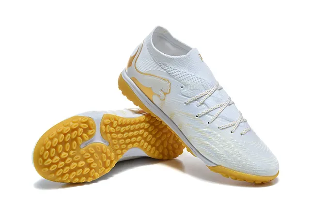 Puma Future Z Chaussures de Football Turf Blanc et Or, Upper en Maille Ajustable, Logo du Chat 7