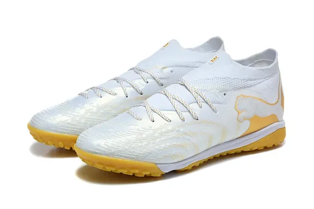 Puma Future Z Chaussures de Football Turf Blanc et Or, Upper en Maille Ajustable, Logo du Chat 8