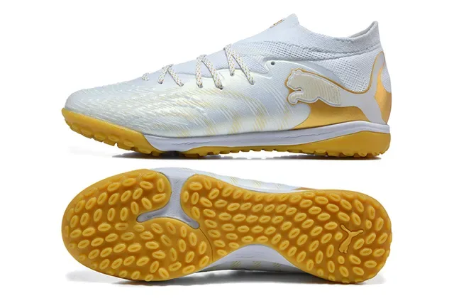Puma Future Z Chaussures de Football Turf Blanc et Or, Upper en Maille Ajustable, Logo du Chat 9