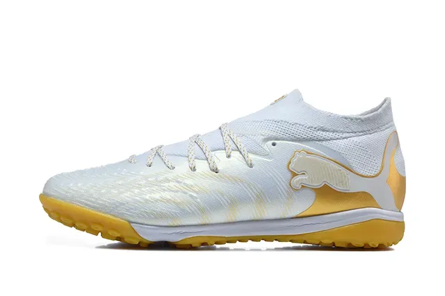 Puma Future Z Chaussures de Football Turf Blanc et Or, Upper en Maille Ajustable, Logo du Chat 10