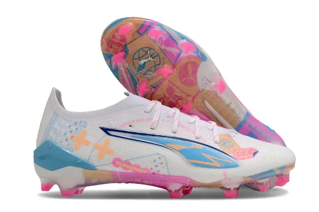 Puma Future Z White Multicolor Low-Cut Knit Upper Asymmetrical Lacing Firm-Ground Soccer Shoes 1