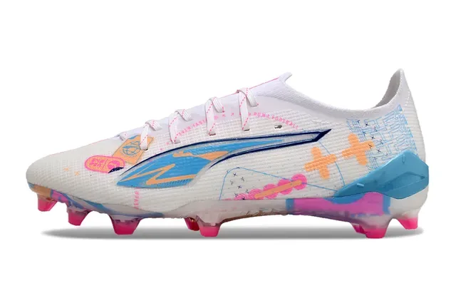 Puma Future Z White Multicolor Low-Cut Knit Upper Asymmetrical Lacing Firm-Ground Soccer Shoes 7