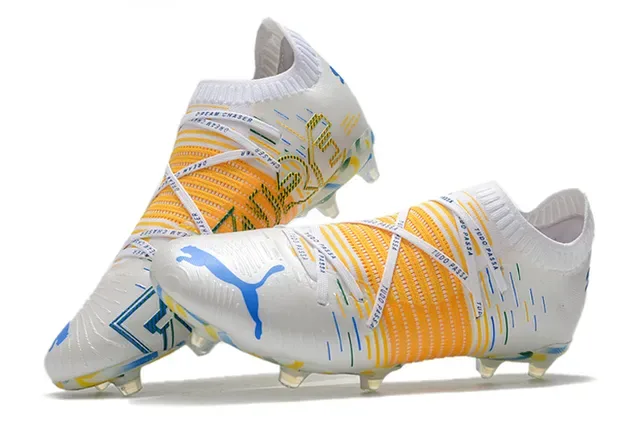 Puma Future Z White Multicolor Sock-Fit Collar Textured Orange Cage Firm-Ground Soccer Shoes 2