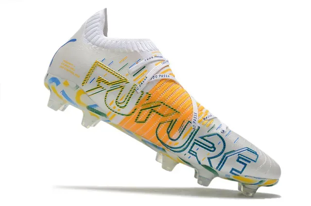 Puma Future Z White Multicolor Sock-Fit Collar Textured Orange Cage Firm-Ground Soccer Shoes 3