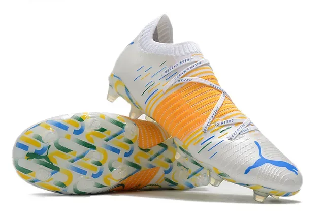 Puma Future Z White Multicolor Sock-Fit Collar Textured Orange Cage Firm-Ground Soccer Shoes 5