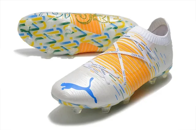 Puma Future Z White Multicolor Sock-Fit Collar Textured Orange Cage Firm-Ground Soccer Shoes 6