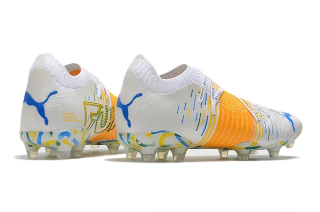Puma Future Z White Multicolor Sock-Fit Collar Textured Orange Cage Firm-Ground Soccer Shoes 7