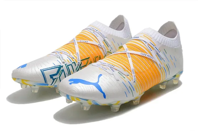 Puma Future Z White Multicolor Sock-Fit Collar Textured Orange Cage Firm-Ground Soccer Shoes 8