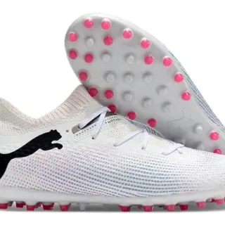 Puma Future Z सफेद गुलाबी बुनावा ऊपरी कम कट कॉलर घास फुटबॉल जूते