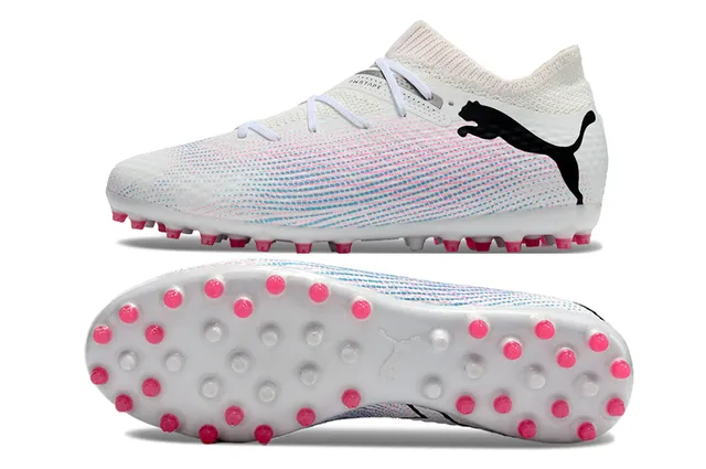 Puma Future Z Chaussures de football turf blanc et rose avec upper maille col bas 4