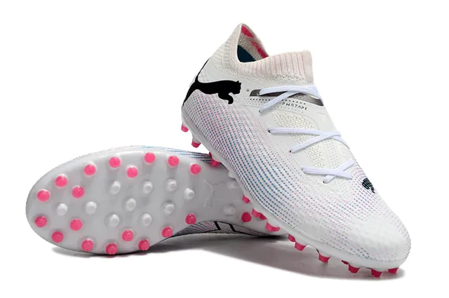 Puma Future Z Chaussures de football turf blanc et rose avec upper maille col bas 6