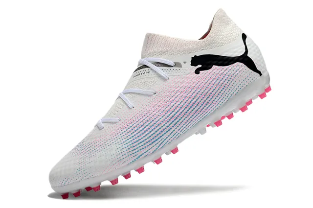 Puma Future Z Chaussures de football turf blanc et rose avec upper maille col bas 7