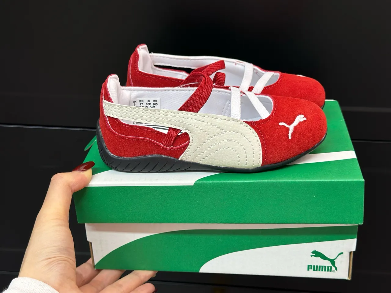 Puma Mary Jane Red White Crisscross Strap Suede Upper Mary Jane Shoes 10