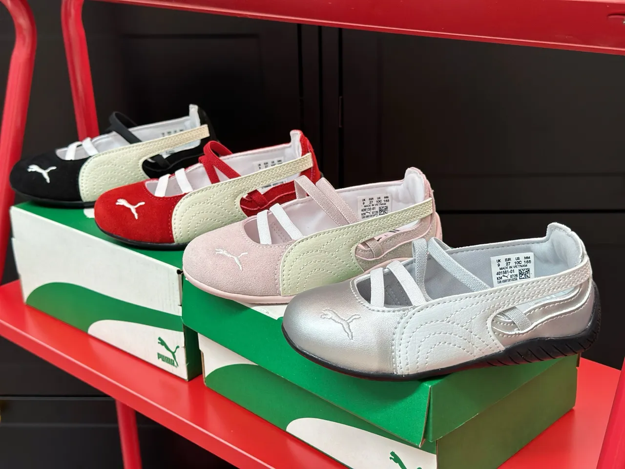 Puma Mary Jane Red White Crisscross Strap Suede Upper Mary Jane Shoes 16