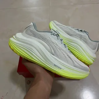 Puma Nitro Elite Gray Yellow Engineered Mesh Upper Sculpted Wave Midsole Running Shoes
