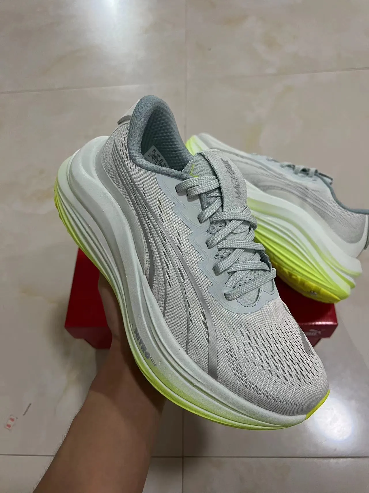 Puma Nitro Elite Gray Yellow Engineered Mesh Upper Sculpted Wave Midsole Running Shoes 2