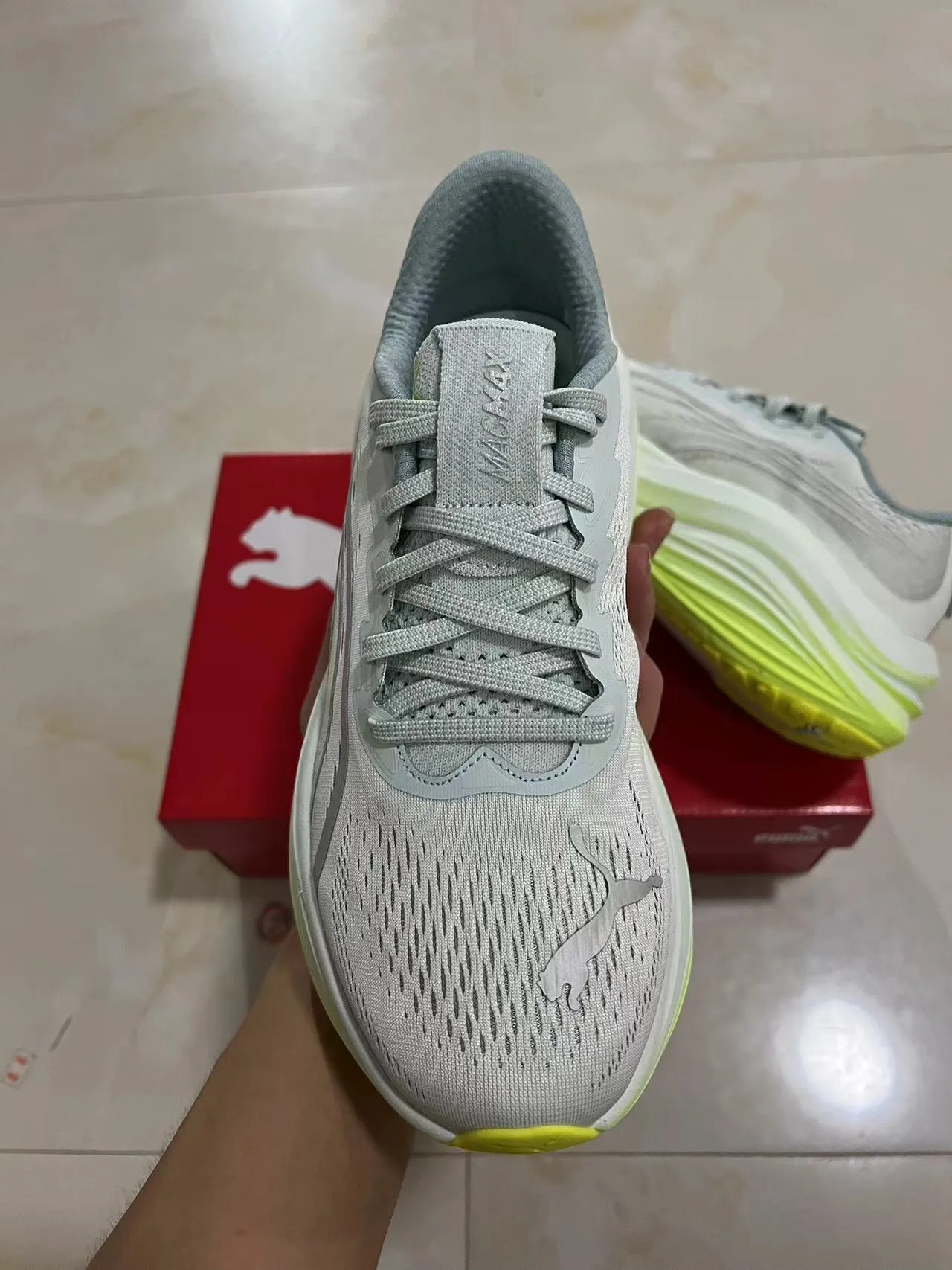 Puma Nitro Elite Gray Yellow Engineered Mesh Upper Sculpted Wave Midsole Running Shoes 3
