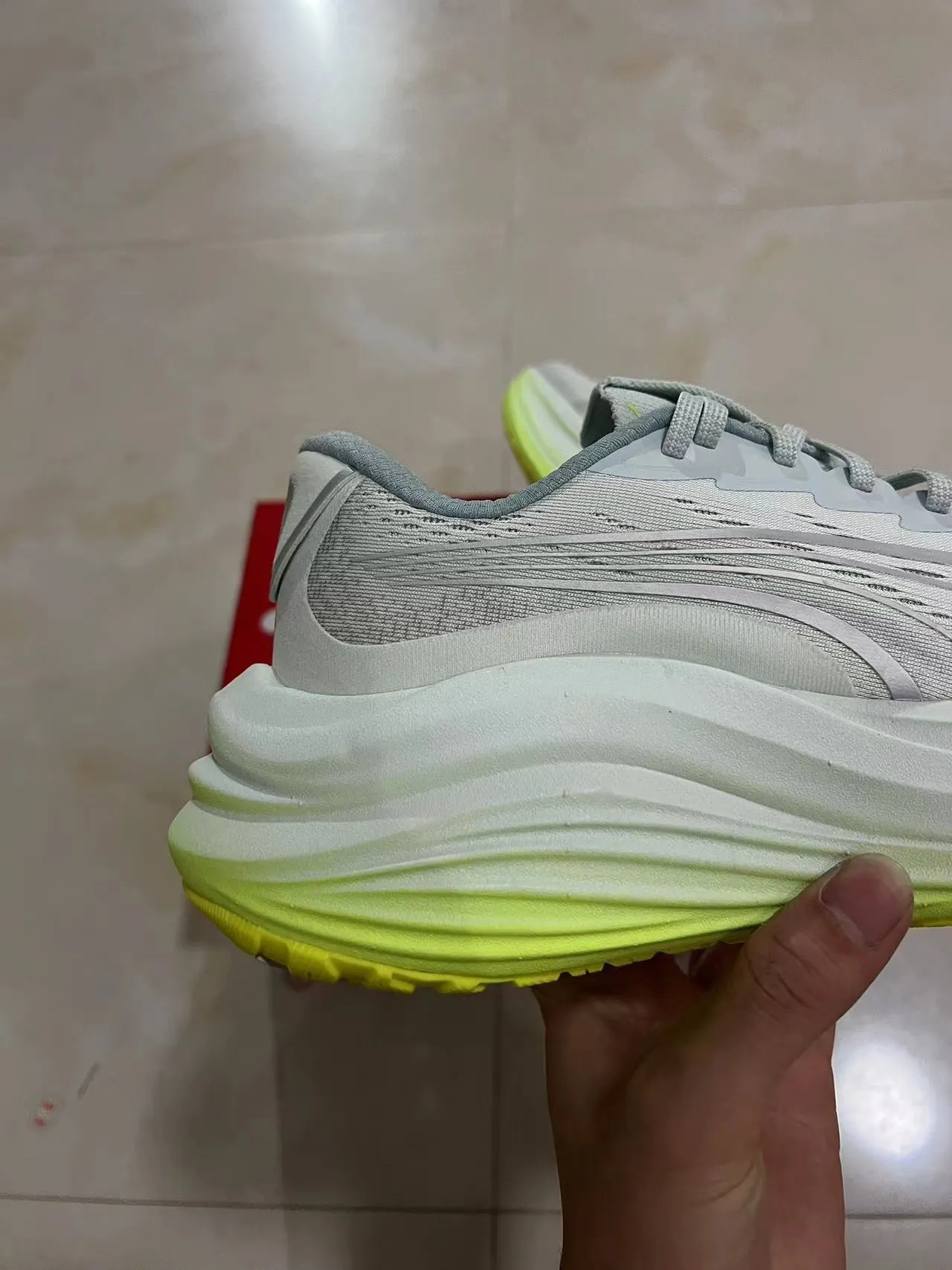Puma Nitro Elite Gray Yellow Engineered Mesh Upper Sculpted Wave Midsole Running Shoes 7