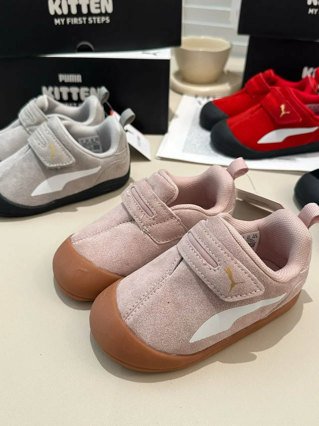 Puma Rose Beige Fermeture à Velcro Sangle Partie Supérieure Suede-Like Chaussures Lifestyle 15