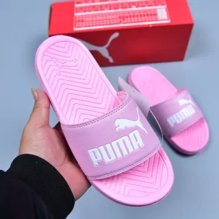 Puma Pink White Single-Strap Slide Molded Chevron Sole Slippers