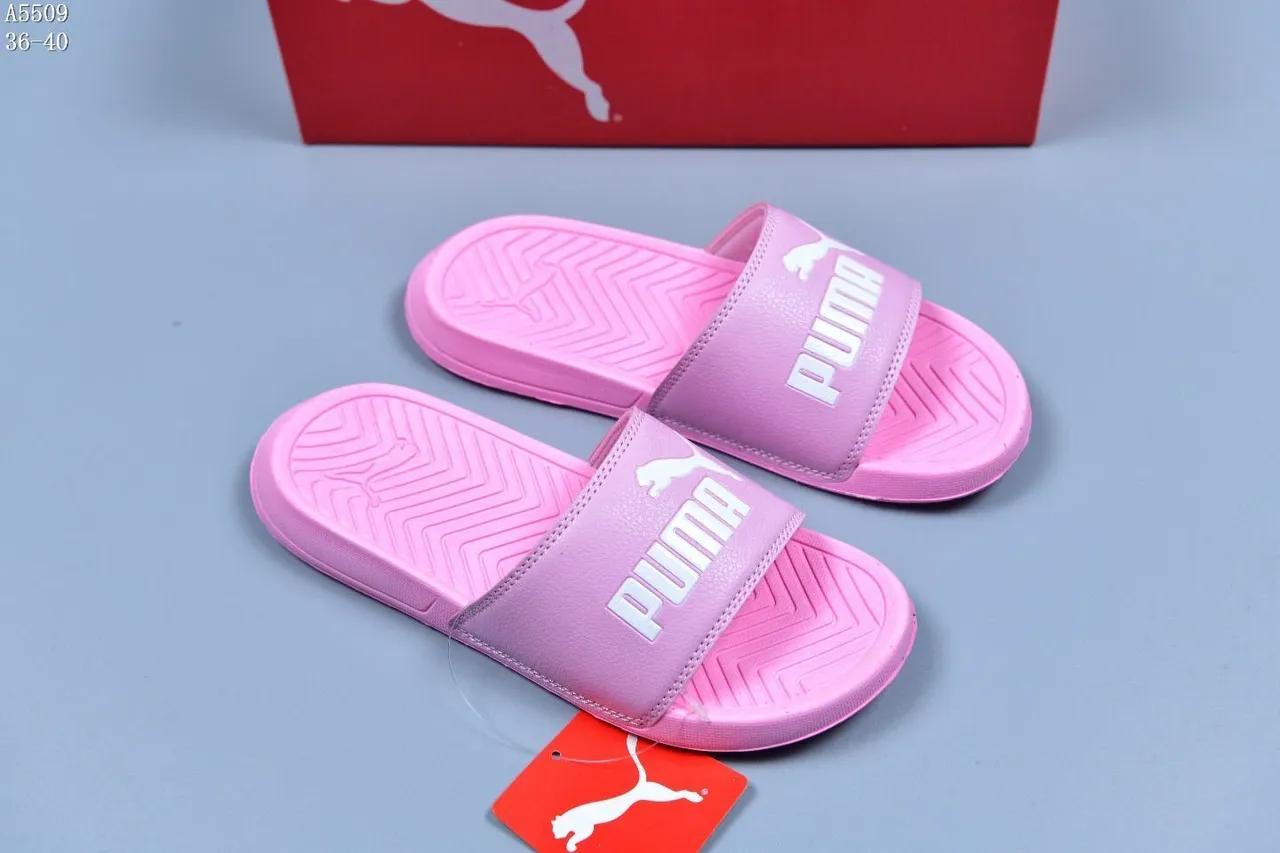 Puma Pink White Single-Strap Slide Molded Chevron Sole Slippers 2