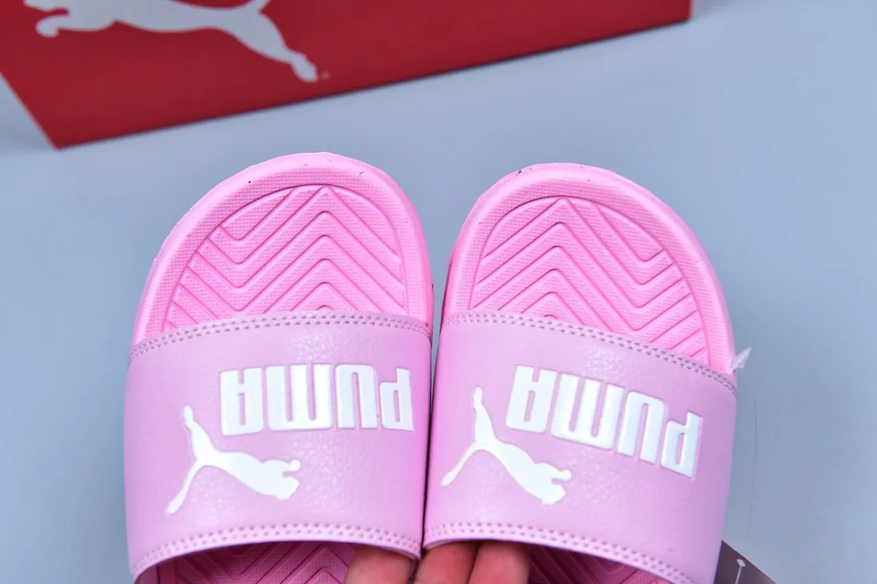 Puma Pink White Single-Strap Slide Molded Chevron Sole Slippers 3