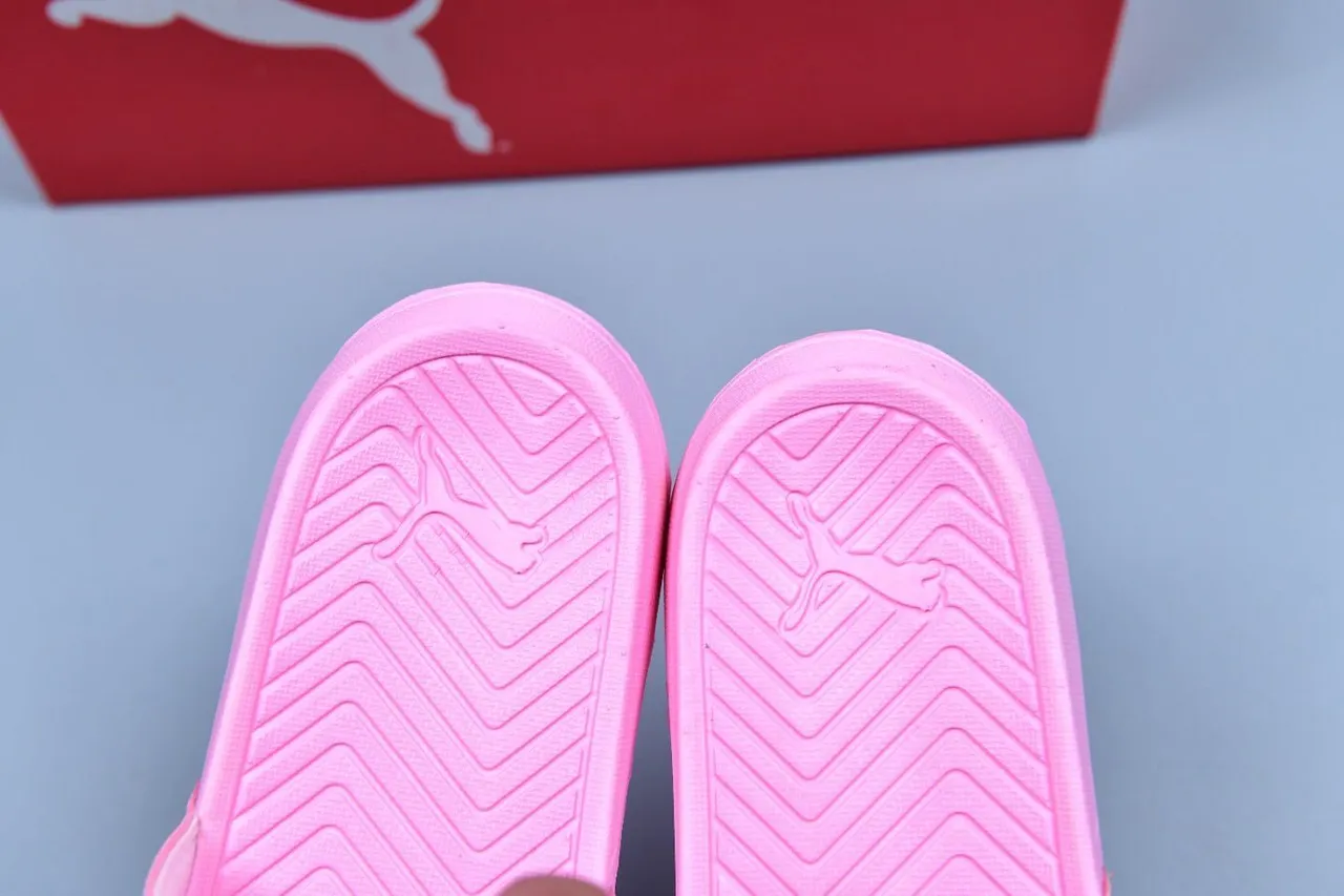 Puma Pink White Single-Strap Slide Molded Chevron Sole Slippers 4