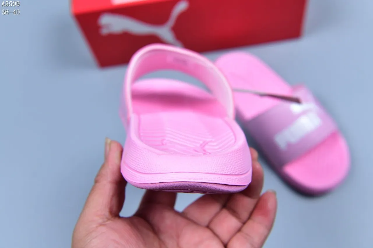 Puma Pink White Single-Strap Slide Molded Chevron Sole Slippers 5