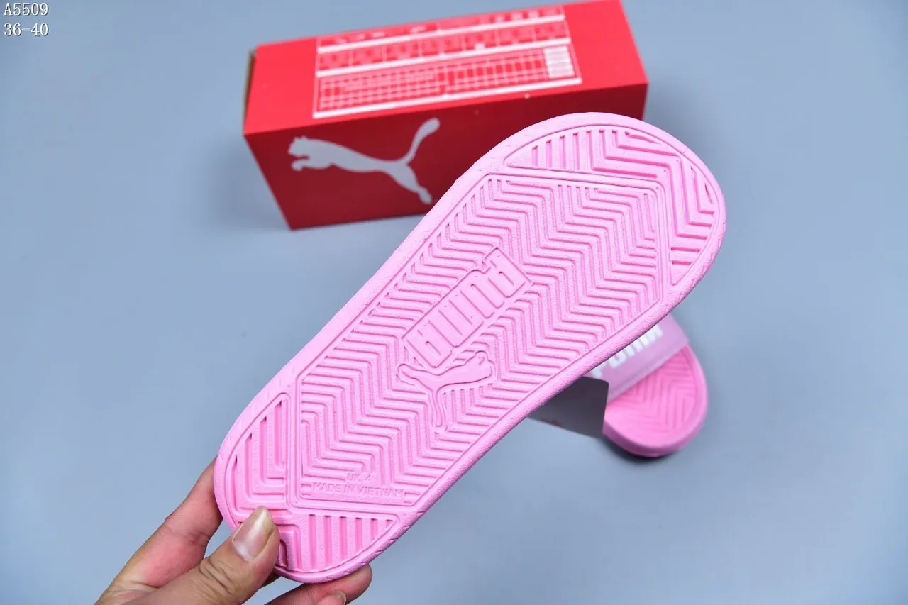 Puma Pink White Single-Strap Slide Molded Chevron Sole Slippers 6