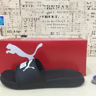 Puma Slide Black White Logo Slippers