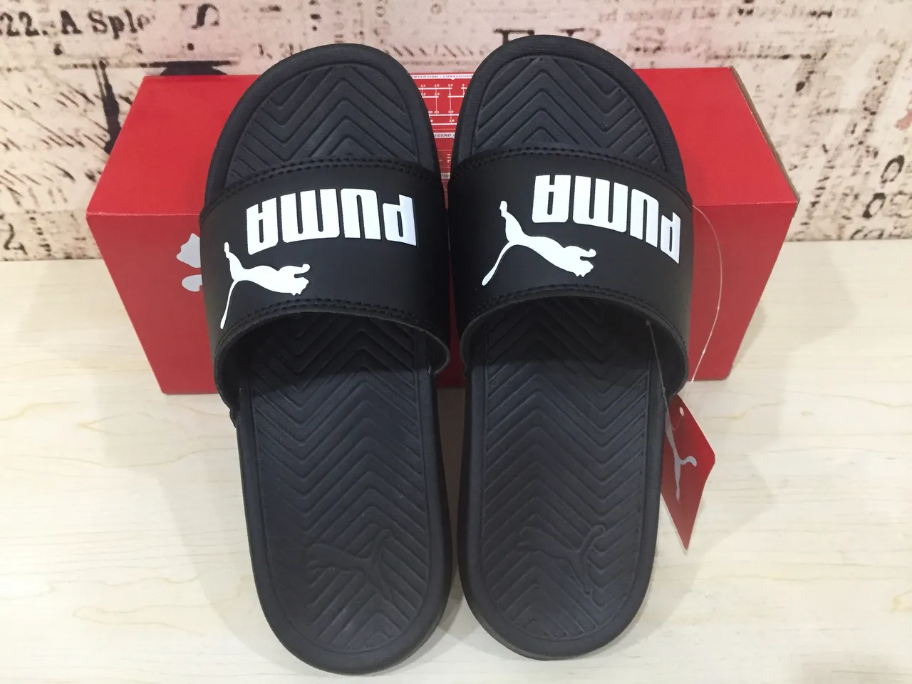 Puma Slide Black White Logo Slippers 2