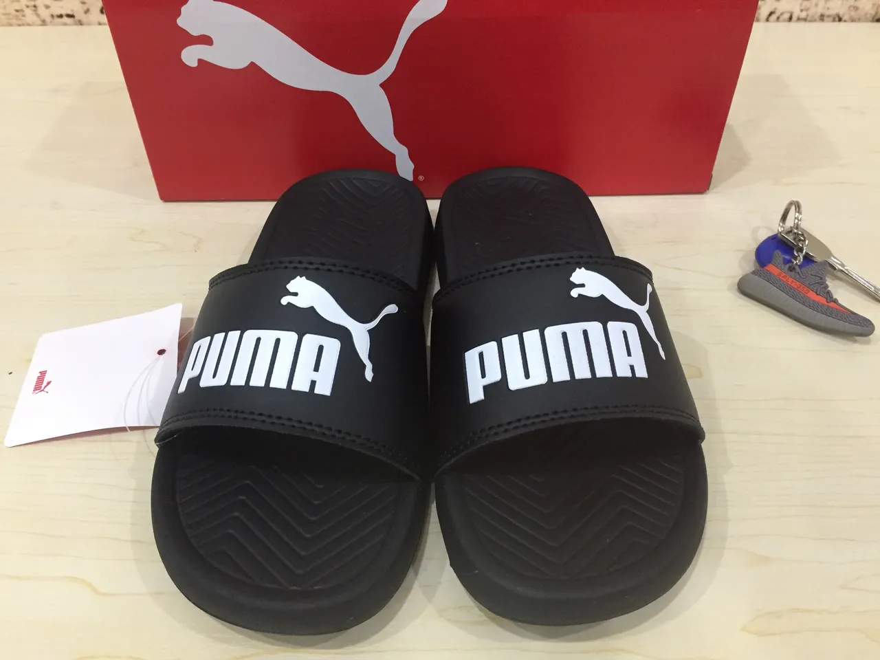 Puma Slide Black White Logo Slippers 4