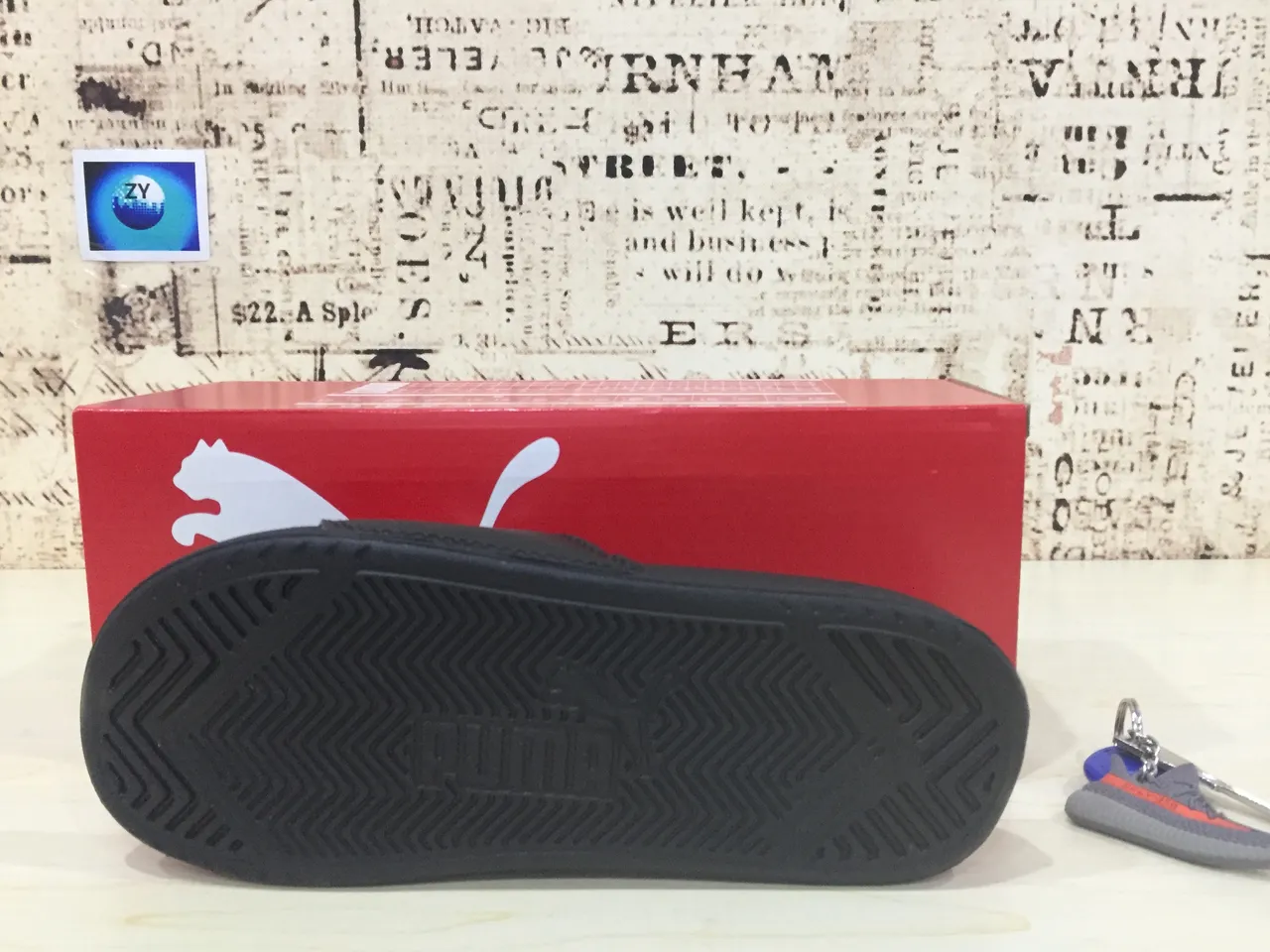 Puma Slide Black White Logo Slippers 5