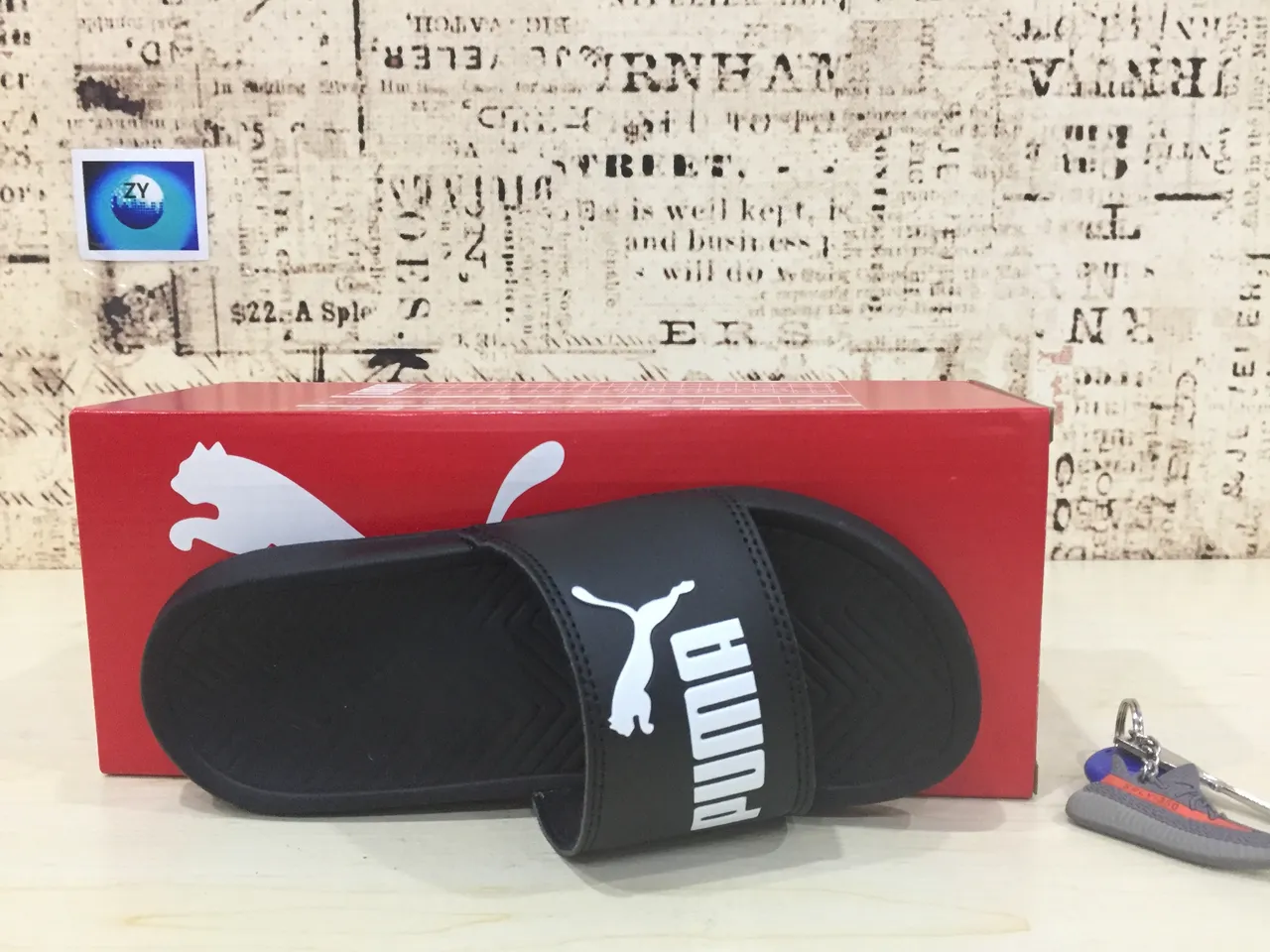 Puma Slide Black White Logo Slippers 6
