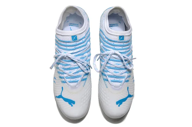 Puma Blanc Bleu Upper Tricot Dynamic Wave Graphics Firm-Ground Chaussures de Football 2