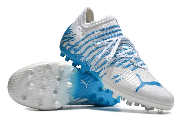 Puma Blanc Bleu Upper Tricot Dynamic Wave Graphics Firm-Ground Chaussures de Football 3