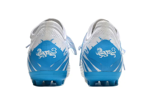 Puma Blanc Bleu Upper Tricot Dynamic Wave Graphics Firm-Ground Chaussures de Football 4