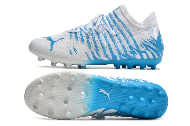 Puma Blanc Bleu Upper Tricot Dynamic Wave Graphics Firm-Ground Chaussures de Football 5