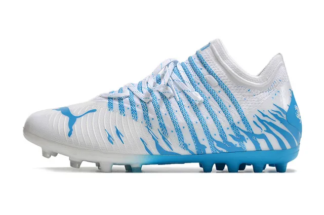 Puma Blanc Bleu Upper Tricot Dynamic Wave Graphics Firm-Ground Chaussures de Football 8