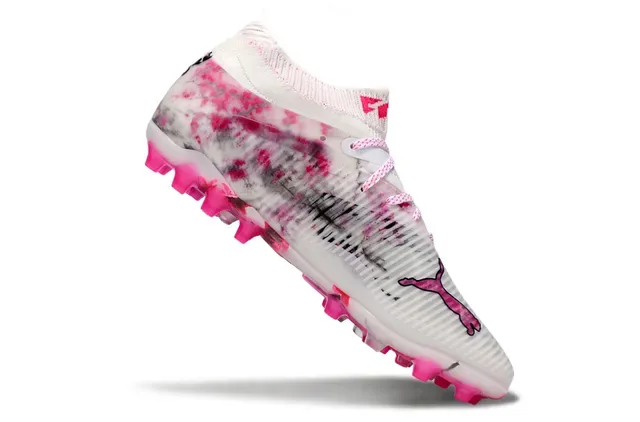 Puma White Pink Low-Cut Knit Collar Floral Ink-Splatter Print Firm-Ground Soccer Shoes 2